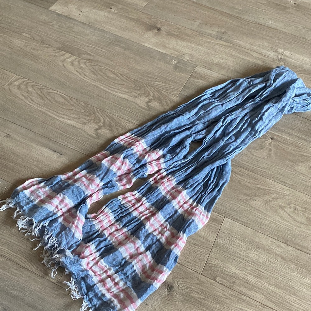 ECHO blue red white stripe scarf linen feel denim wrap